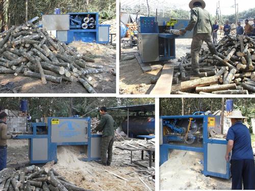 海南岛-原木多片锯150型锯橡胶木加工现场